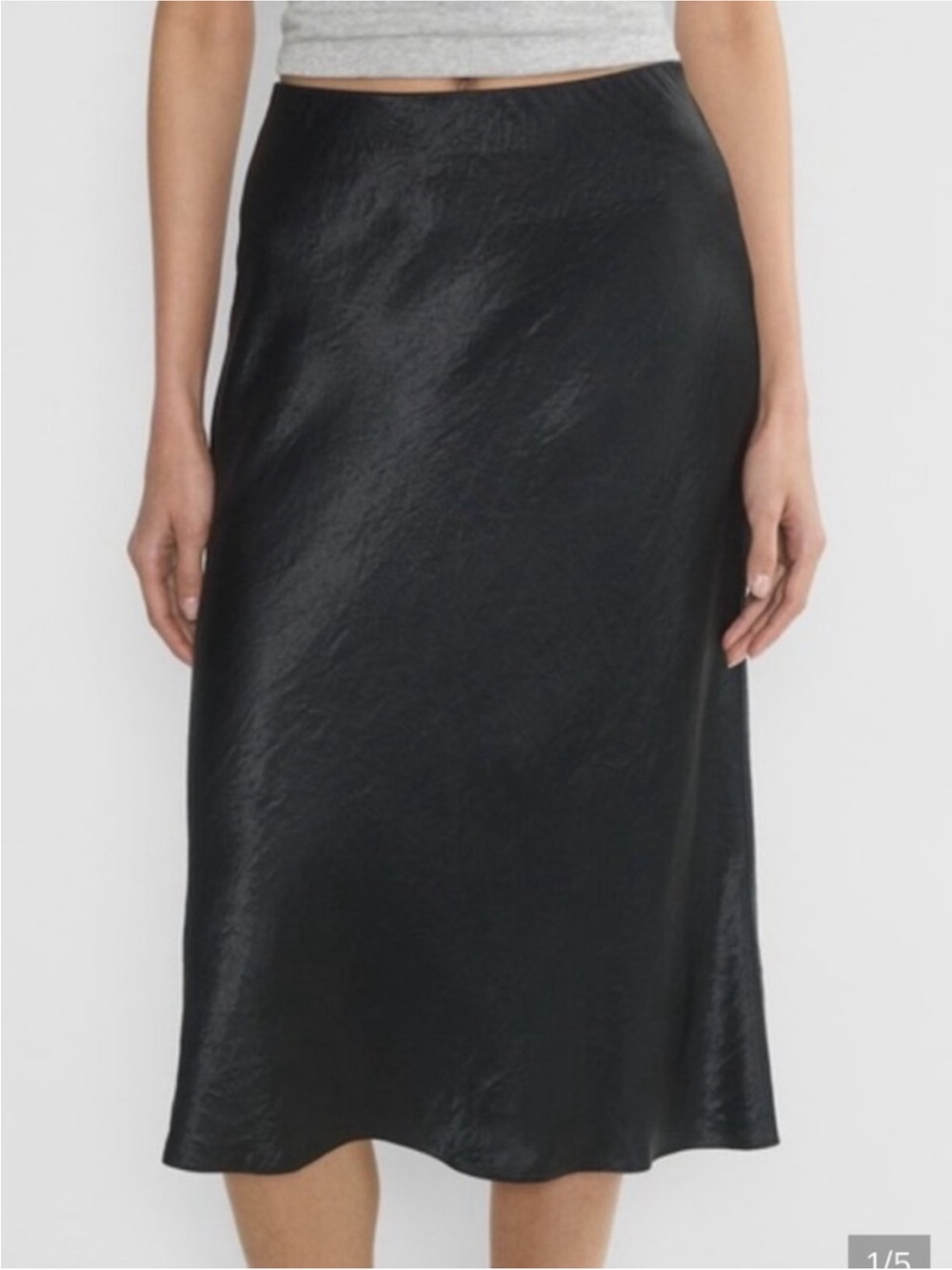 ARITZIA BABATON SLIP SATIN MIDI SKIRT High Waist Crinkled Sheen Black Size 2